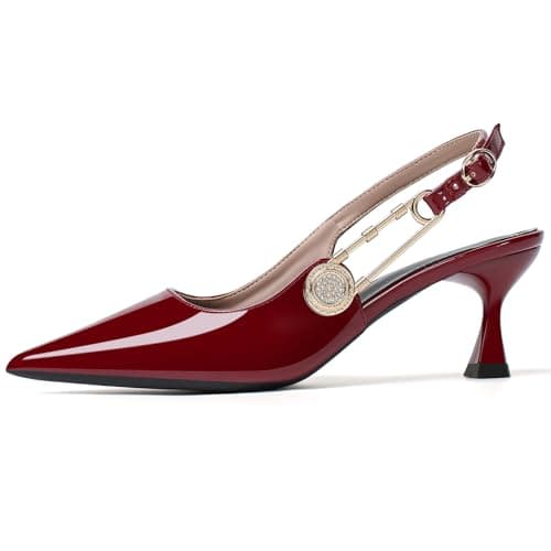 Women's Slingback Kitten Heels Closed Pointy Toe Elegant Dressy Wedding Party Dress Shoes Pumps for Women Red 8.5 - Thumbnail 4