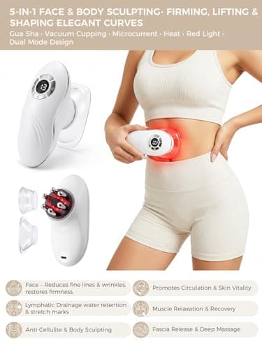 Poeruo 5-in-1 Face & Body Sculpting Machine, Gua Sha & Vacuum Cupping Massager, Lymphatic Drainage, Anti-Cellulite & Skin Firming Care for Belly, Arms, Legs, Waist & Back - Thumbnail 2
