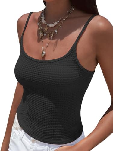 EXLURA Women Summer Crochet Crop Tops Sleeveless Spaghetti Strap Tank Cami Knit Y2K Clothes Boho Resort Beach Going Out Tops Black - Image 1