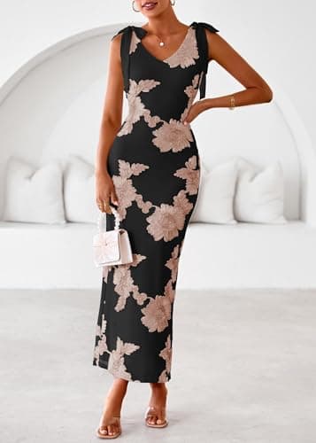 Lazysmile Womens Floral Embroidered Maxi Dress Sleeveless V Neck Tie Strap Ribbon Flower Mesh Party Cocktail Dresses - Thumbnail 6