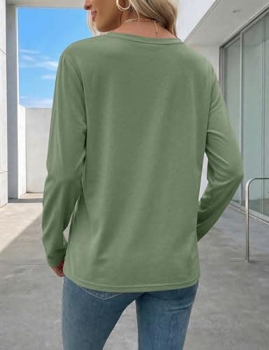 LaGracia Womens Long Sleeve Shirts Cotton Crewneck Long Sleeve T-Shirts Tops Basic Lightweight Soft Tee Shirts Spring Fall Outfits 2026 Bean Green XL - Thumbnail 5