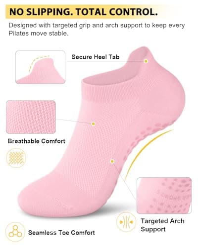 Aoliks Pilates Socks Yoga Socks with Grips for Women, Grip Athletic Socks for Pure Barre Ballet Dance Workout Hospital - Thumbnail 2