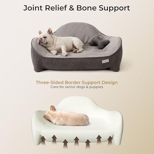 Aurapaws Orthopedic Dog Bed for Medium Small Dogs up to 120lbs, Extra Thick One-Piece Memory Foam Dog Bed, Never Sag Pet Sofa Couch with 3 Removable Washable Covers (Plush, Cooling, Leather) & Toy - Thumbnail 4