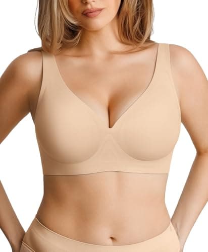 Wireless Bra Pushup Bras for Women Seamless Bras with Support and Lift Comfortable Bralettes No Underwire Comfy Deep V Tshirt Bra Nude - Image 1