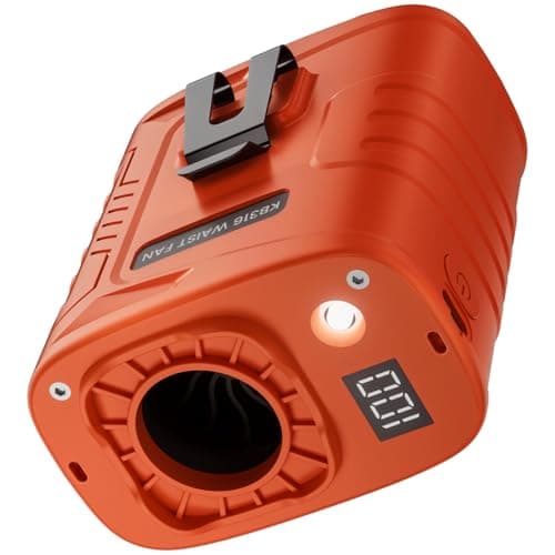 KIBEE Portable Waist Fan with LED Light - 5 Speeds 12500RPM Strong Airflow, Personal Clip Belt Fan [Max 29H Working Time], Hands-Free Neck Fan, Wearable Fan for Outdoor/Hiking/Jobsite/Farms - Orange - Image 1