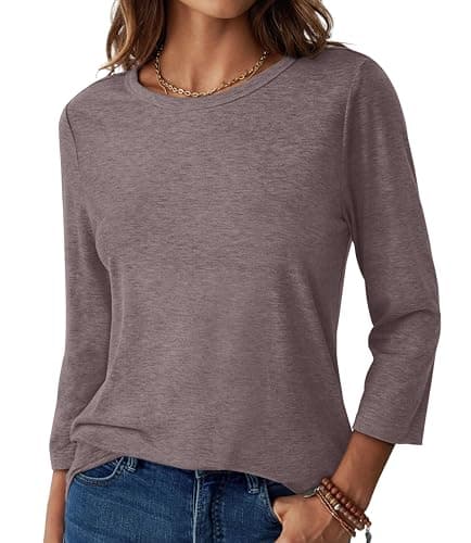 GKBK Womens Tops 3/4 Sleeve Shirts Round Neck Casual Blouses Basic Loose Fit Pullover Tshirts Gray Purple XL - Thumbnail 2