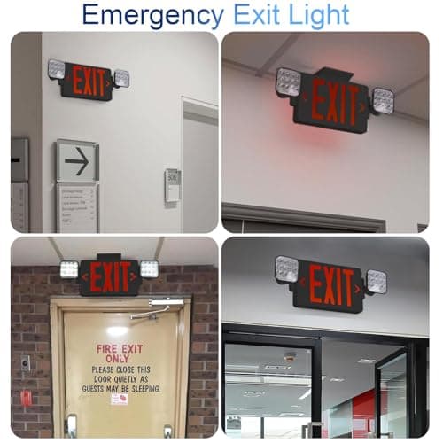 CM MZY Black Housing Exit Sign with Emergency Light, Red Exit Signs with Battery Backup,Combo for Business,Two Adjustable Square Head,US Standards,UL Certified,120V/277V AC,1 Pack - Thumbnail 5