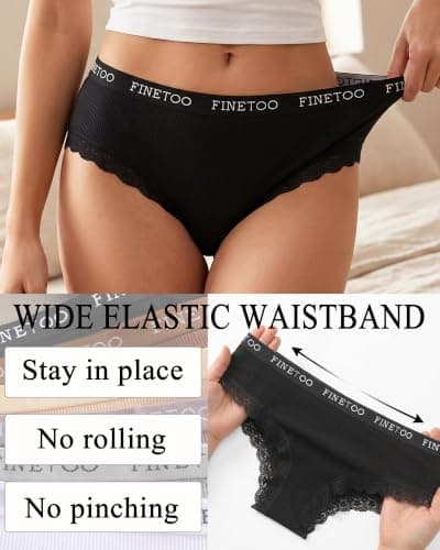 FINETOO Cotton underwear for women Cheeky Bikini Panties Low Rise Soft Lace Hipster Sexy Panty for Dailywear 6 Pack - Thumbnail 4