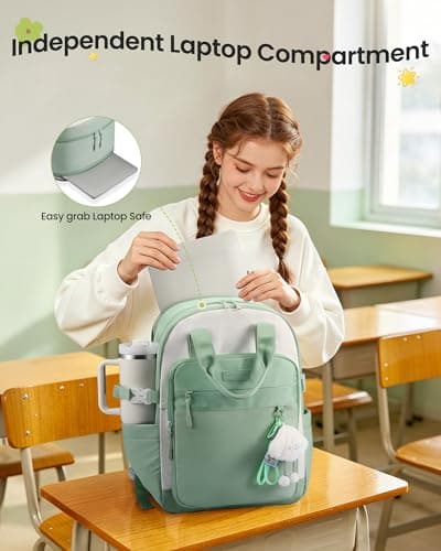 LOVEVOOK School Backpacks for Teen Girls Fits 15.6" Laptop, Lightweight Middle High School Bookbag with Large Bottle Holder for Kids, 30L Cute College Backpacks for Students Back to Schools,Pink - Thumbnail 3