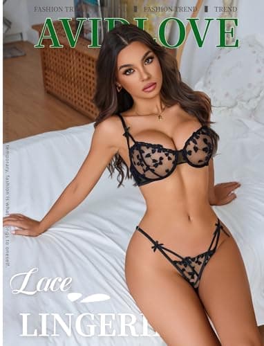 Avidlove Sexy Lingerie Set for Women Underwire Lingerie Cute Push Up Embroidered Bra and Panty Set Black XXL - Thumbnail 2