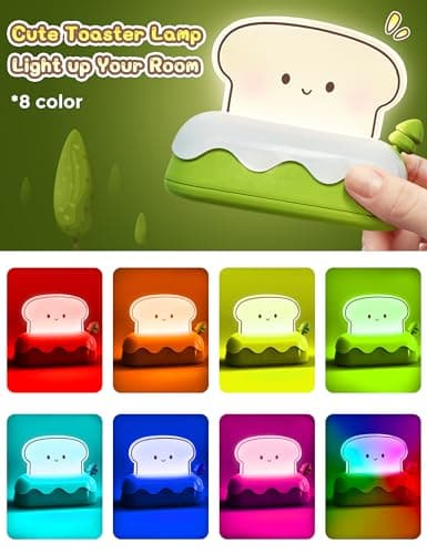L LOHAS LED Cute Toaster Night Lights for Kids, Kawaii Stuff Bread Desk Lamp with Smile Face, Rechargeable Desk Decor for Bedroom, Besides, Dinning, Nursery Night Light for Kids, Boys, Girls, Gifts - Thumbnail 2