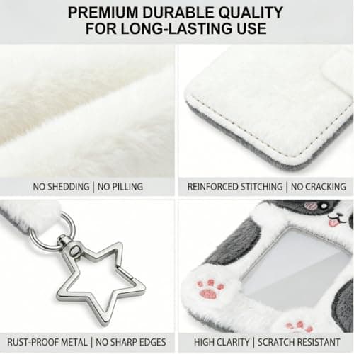 DegoCyhton Photocard Holder, Kpop Photo Card Keychain, 2 Pack 3 Inch, Clear PVC Window, Anti-Shed Plush Design, 360 Rotating Hook, for Teen Girls Student Campus Backpack Pendant & Card Protection - Thumbnail 6