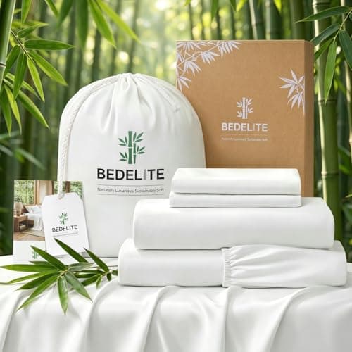 BEDELITE Bamboo Viscose Sheets - 100% Organically Grown, Up to 18" Deep Pocket Queen Sheet Set, All Round Elastic & Corner Straps, Luxury Silky Soft Cooling Sheets for Hot Sleepers, 4 Pieces, White - Image 1