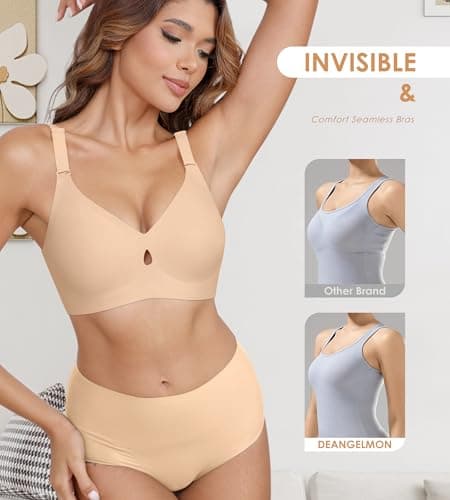 DEANGELMON Bras for Women No Underwire Seamless Bras - Wireless Push Up Full Coverage Bralettes Comfort Bra - Back Fat Smoothing No Wire Bralette for Womens - Padded Soft Lift Bralettes(1P3,XXXL) - Thumbnail 5