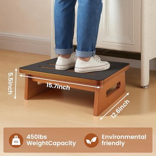 Landrip Step Stool for Adults Seniors with Non-Slip Rubber Stepping Surface, Heavy Duty Wooden Step Stool, Bed Steps for High Beds, Bathroom, Bedroom, Kitchen & Kids Bedside Support - Thumbnail 4