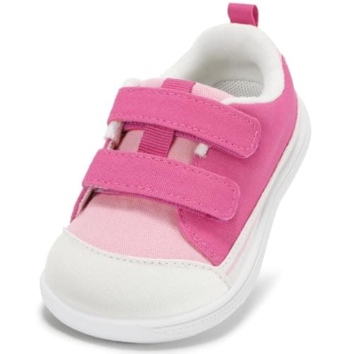 STQ Toddler Shoes Wide Toe Box Girl Boy First Walking Sneakers Barefoot Non-Slip Hook and Loops Baby Shoe Rose Size 5 - Image 1