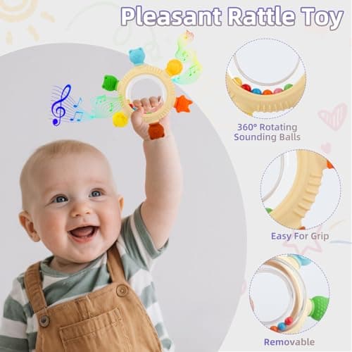 Baby Teething Rings Toys for 0-6 6-12 Months Animal Rattle Teether Sensory Toys for Babies 0-24Months Silicone Teether Relief Chew Soothing Sore Gums for Newborn Infant Essentials BPA Free (Animal) - Thumbnail 3