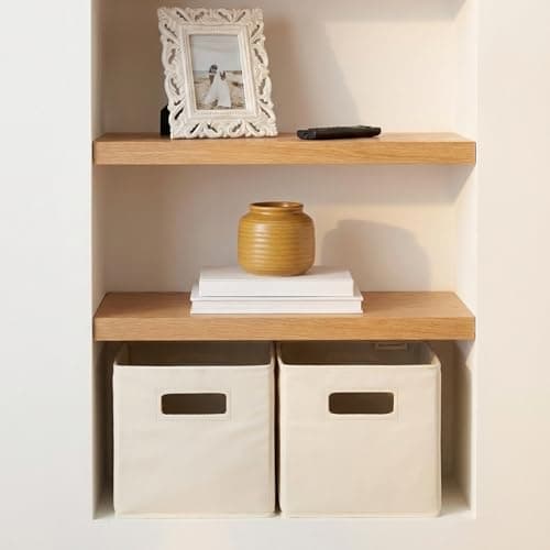 StorageWorks Fabric Storage Baskets for Shelves, Closet Organizers and Storage Bins, Collapsible Storage Bins with Cutout Handles, Medium, 2-Pack, Ivory - Thumbnail 3