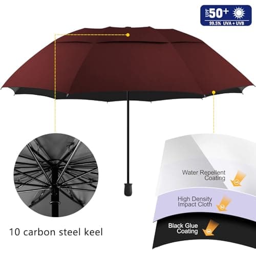 Patio Umbrellas UPF 50+ 360 ° Adjustable Shade Umbrella,Beach Umbrella with Universal Clamp,suitable for Patio,beach chairs,golf carts, wheelchairs,carts,bleachers,camping and fishing(Wine 49″/Type A) - Thumbnail 4