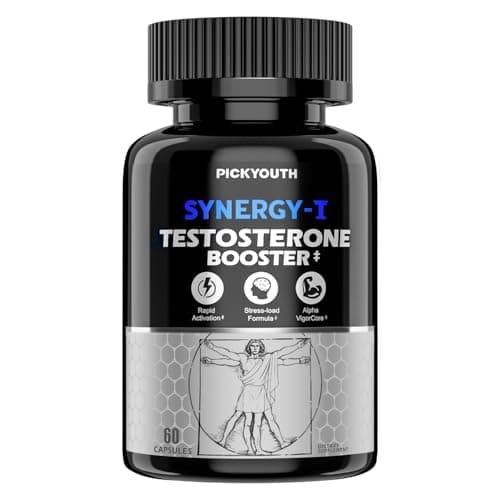 PickYouth Synergy-T Testosterone Booster Supplement for Men, Total Male Performance, Liposomal Absorption System, 100% Transparency with Ashwagandha, DIM, Turkesterone, Zinc & Tongkat Ali, 60 Count