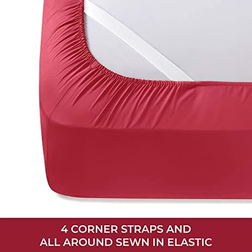 Mellanni RV Short Queen Sheets - 4 PC Iconic Collection Bedding - Hotel Luxury, Extra Soft, Cooling Bed Sheets - Deep Pocket up to 10 inch (RV/Short Queen, Brick Red) - Thumbnail 6