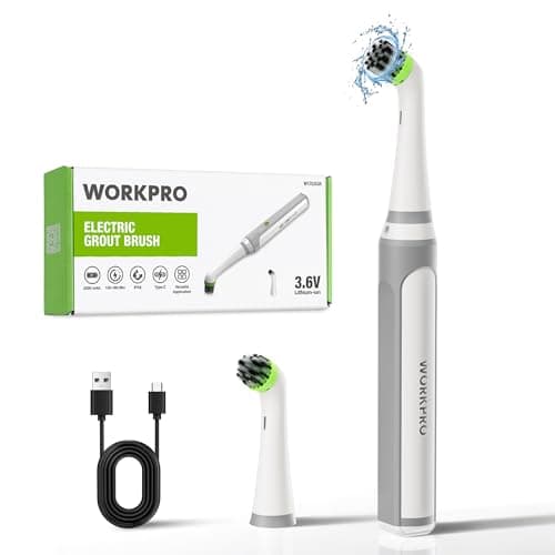 WORKPRO Cordless Grout Brush Set, 5500RPM Power Scrubber, IPX6 Waterproof Electric Scrubber with Type-C Charging Cable and Replaceable Brush Heads for Cleaning Grout, Tiles, Grime, and Crevices - Image 1