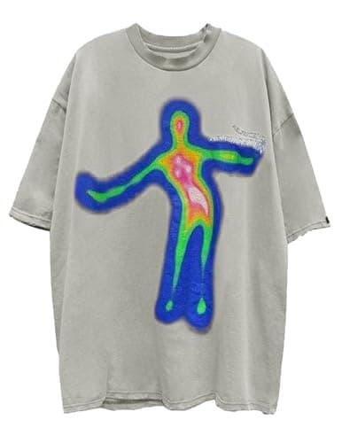 Aelfric Eden Mens Oversized T Shirts Tees Distorted Portrait Print Crew Neck Cotton Tops Streetwear Casual Shirt White