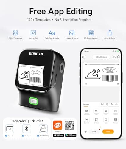 Rongta Bluetooth Label Maker Machine, Thermal Label Printer Easy to Use for Office, Home, Business, Came with 1 Roll 2x1.18 inch White Label(Black) - Thumbnail 4