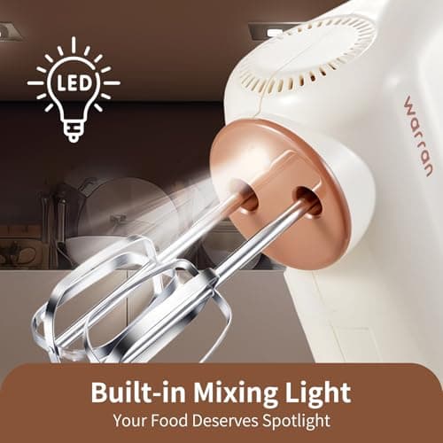 warran 300W Compact Lightweight Electric Hand Mixer, with Powerful Quiet DC Motor for Baking, Cake, Brownies, Cookie Dough, Ideal for Home Kitchen (White) - Thumbnail 6