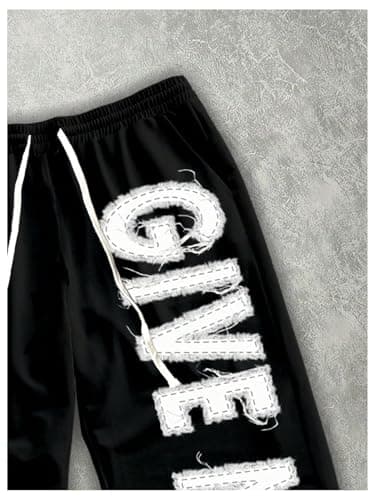 VIPWOLF Men's Graphic Stacked Sweatpants Streetwear Gothic Drawstring Flared Sweat Pants Black Star X-Large - Thumbnail 3