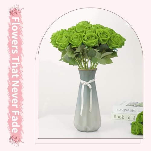 50 PCS Green Roses Artificial Flowers,Fake Green Roses Bouquet,Greens Artificial Silk Rose with Stems for DIY Wedding Flowers Decoration, Valentines Day, Bridal Bouquet Rose,Wedding Decoration - Thumbnail 6