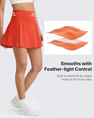 G4Free Tennis Skorts with Pockets Tummy Control High Waist Golf Skirts Stretchy Workout Athletic Skort Inner Shorts(Rust Orange,XL) - Thumbnail 3