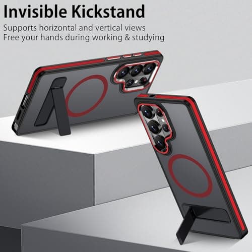 MALEWOLF Case for Samsung Galaxy S26 Ultra with Stand, Compatible with Magsafe, Mil-Grade Shockproof Protection & Non-Slip Matte Cover Phone Case for Galaxy S26 Ultra (Black/Red) - Thumbnail 4
