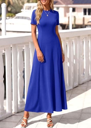 KIRUNDO Wedding Guest Dresses for Women 2026 Spring Summer Short Sleeve Pleated Long Flowy A Line Formal Maxi Dress Pockets(Royal Blue, Small) - Thumbnail 6