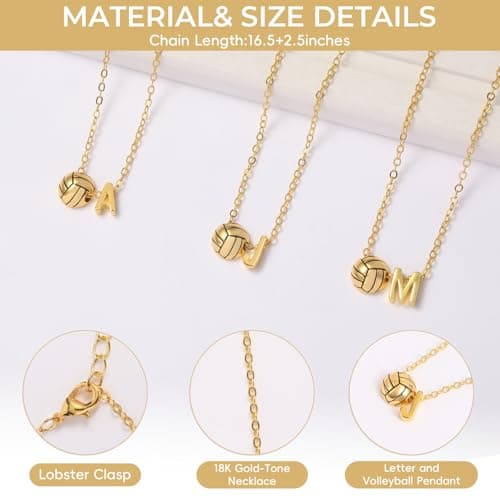 LUIOUS Volleyball Initial Necklace for Women - A-Z Letter Design, March Madness & Easter Gift, Cute Accessory for Volleyball Lovers (J) - Thumbnail 5