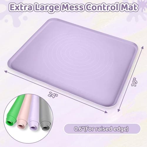 Extra Large Silicone Painting Mat for Crafts, 24”x 19” Waterproof Art Mat with Raised Sides, for Paint, Clay Playdough, & Jewelry-Making (Purple) - Thumbnail 2