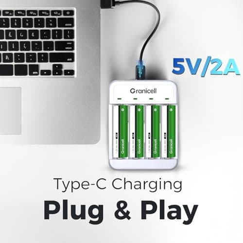 Granicell 4 Bay AA and AAA Battery Charger, Independent Slot,USB High-Speed Charging, for Ni-MH/Ni-CD Rechargeable Batteries, Adapter-Free - Thumbnail 3