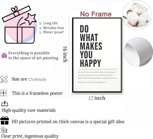 Motivational wall art Inspirational Quote Wall decoration pictures Do What Makes You Happy Positive Energy posters Paints For Living Room Bedroom Office Home Decor Unframed 12inx16in poster - Thumbnail 5
