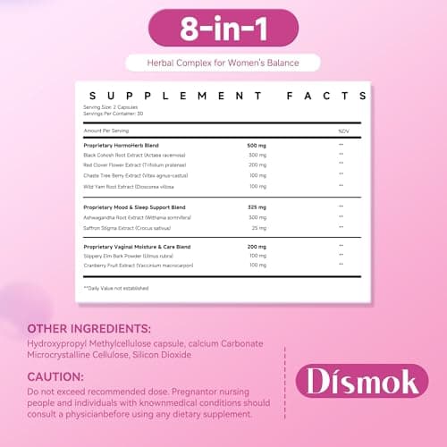 Dismok Menopause Supplements for Women - Hot Flash & Night Sweat Relief, Mood & Sleep Support, Feminine Comfort - Exclusive Perimenopause Formula, 3rd Party Lab Tested, Non-Hormonal, Drug-Free - Thumbnail 3