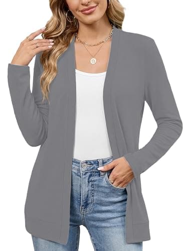 Heymoments Sweaters for Women Lightweight Cardigan Grey Medium Open Front Long Sleeve Loose V Neck Ladies Summer Shrugs Causal Girls Bolero Soft Spring Fall Winter Tops Knitted Coat - Image 1