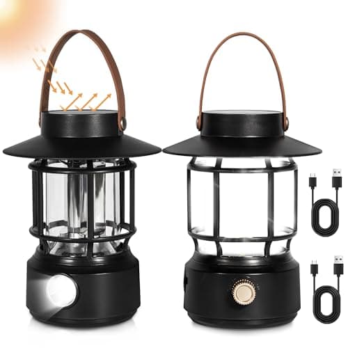 Led Camping Lantern 2 Pack, 1000LM, Solar Lantern Rechargeable Camping Lights with Side Flashlights for Emergencies, IPX5 Waterproof Portable led Lanterns for Power Outages,USB C Cable Included