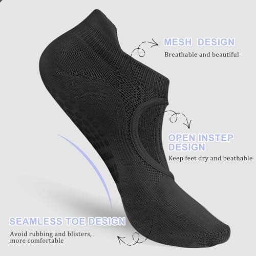 AUHUAYAO pilates socks with grips for women yoga socks for women non slip dance socks pure barre socks yoga sets ballet grip socks socks with grips (US, Alpha, One Size, Regular, Regular, 6, black) - Thumbnail 5