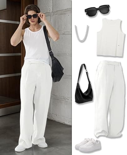 Susclude Baggy Dress Pants Men Old Money Pleated Wide Leg Pants Mens Casual Relaxed Fit Lightweight Work Pants for Men White - Thumbnail 4