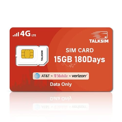 TALKSIM Data SIM Card 15GB 180Days, 4G LTE Prepaid USA SIM Card Support AT&T, T-Mobile and Verizon, Compatible with Unlocked Security Camera/Trail Hunting Camera/WiFi Mobile Hotspot, No Contract