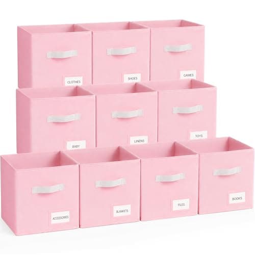 Stowsia Storage Cubes 10 Pack, 11 Inch Fabric Storage Bins Organizer with Labels, Odor-Free & Sturdy PP Structure, Collapsible Cubby Baskets for Closet, Shelves, Toys & Nursery (Pink) - Image 1