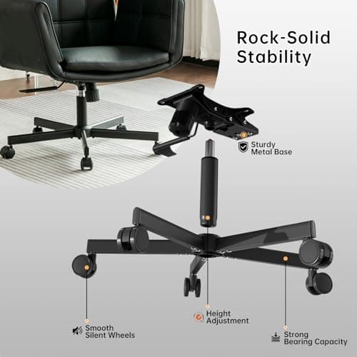 XYPFURN Criss Cross Chair with Wheels & Adjustable Armrests, High Back Faux Leather Executive Desk Chair for Home Office, Comfy Cross Legged Wide Computer Task Chair, Black - Thumbnail 6
