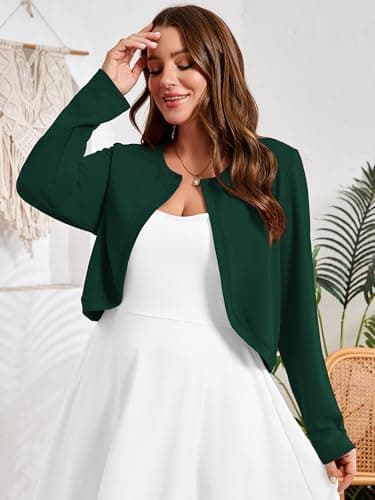 AusLook Plus Size Women Shrugs Long Sleeve Deep Forest 5X Open Front Cardigan Knit Lightweight Coat Cropped Bolero Tops Shawls and Wraps Dressy Sweater - Thumbnail 5