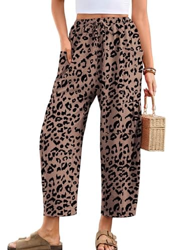 Heymoments Women's Wide Leg Lounge Pants Leopard Medium Lightweight Drawstring High Waisted Paper Bag Flowy Dress Loose Vacation Comfy Summer Beach Palazzo Harem Casual Trousers with Pockets - Image 1