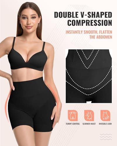 ForeverShaper Tummy Control Shapewear for Women, Seamless Shapewear Thigh Slimmers for Under Dresses, Mid-Waist Girdle Body Shaper Shorts - Thumbnail 4