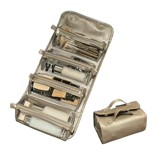 YAKUNCL 4-IN-1 Detachable Cosmetic Bag, Foldable Waterproof PU Leather Makeup Bag, Portable Travel Toiletry Organizer Bag for Women Daily & Travel Use (Premium Gray) - Image 1